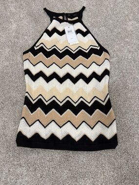 Guess Chevron Knit Halter Top in Black, Cream & Tan
